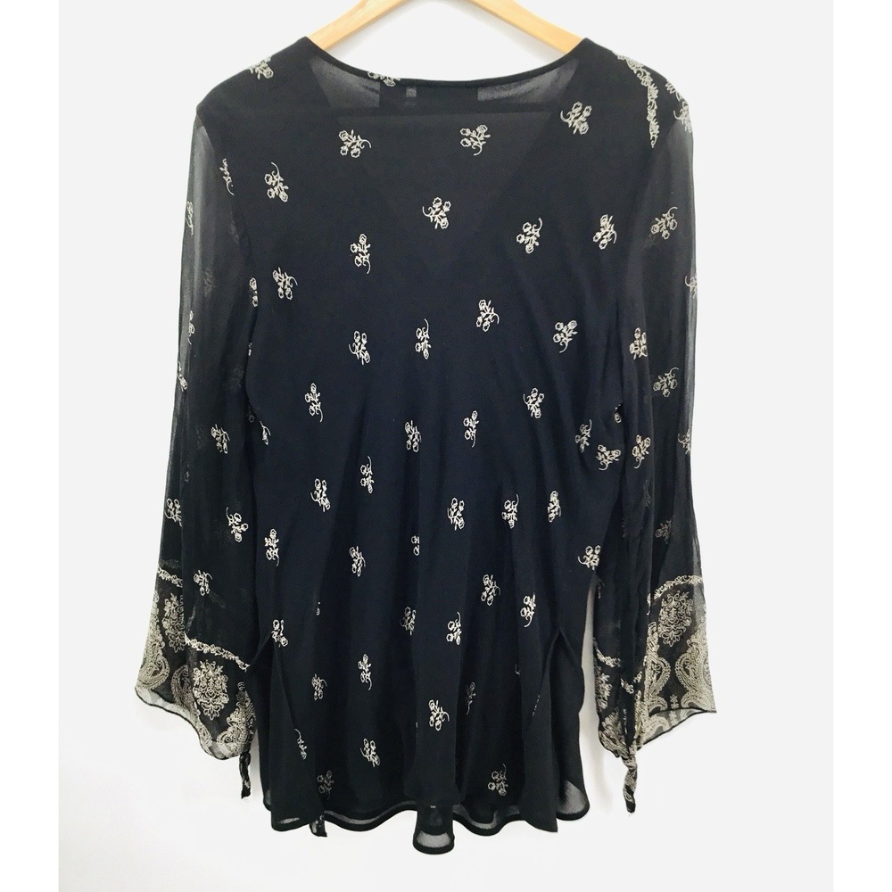 VTG New York City Design Co Silk Babydoll Top Black Boho XL Whimsigoth Y2K HH01 - Picture 3 of 16